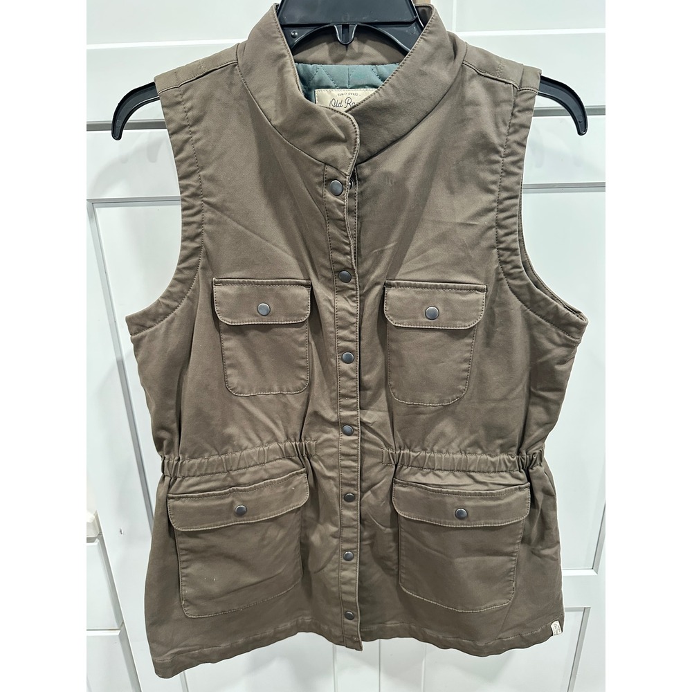 Old Ranch Brands Womens Organic Cotton Utility Vest Brown sz M Snap Front Quilt